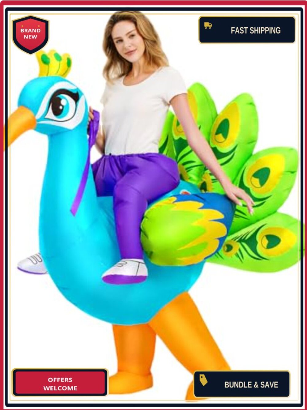 Adult Inflatable Peacock Costume 190T Polyester Blow Up Halloween Suit Unisex
